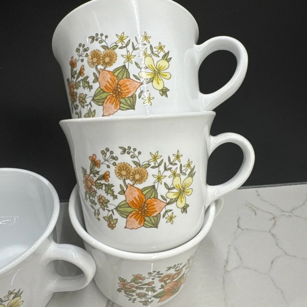 Set of 7 VTG '77 Corelle Indian Summer Mug Floral Tea Cup Retro 70s